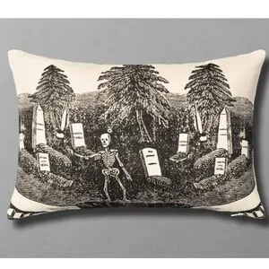 JOHN DERIAN rest in peace skeleton graveyard rectangle throw pillow - Thumbnail 3